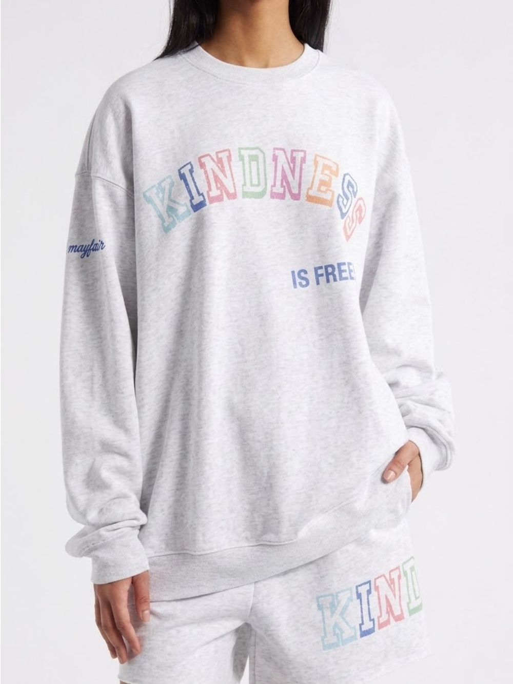 Mayfair 'Kindness Is Free' Light Gray Crewneck Sweater size S/M NWOT